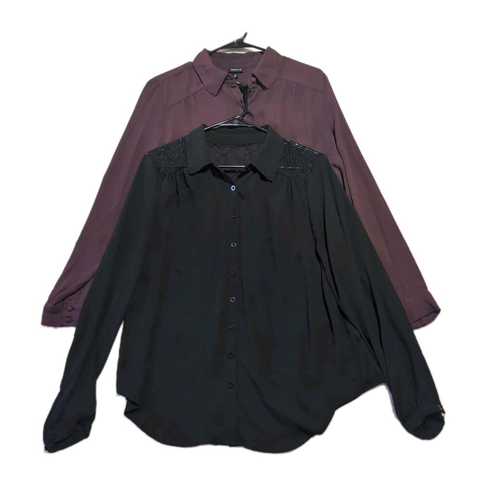Torrid Button Up Long Sleeve Blouse Top Bundle Size 00 Black, Burgundy (Wine)